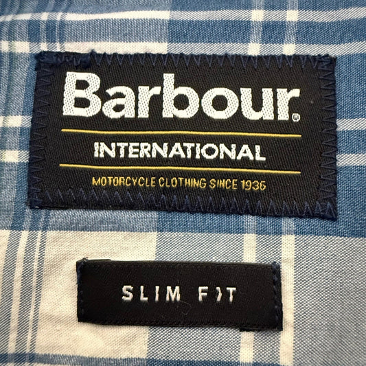 Barbour International Shirt Mens XL Blue Plaid Slim Fit Long Sleeve Button Down