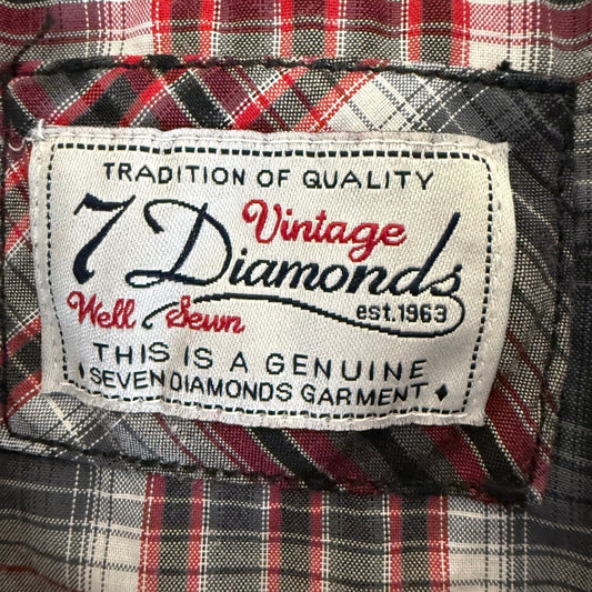 7 Diamonds Mens XXL Western Shirt Red Plaid Pearl Snap Cowboy VTG Short Sleeve