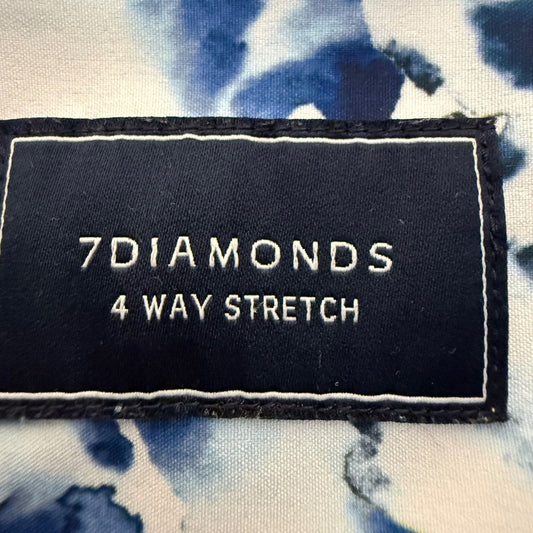 7 Diamonds 4 Way Stretch Mens Small Blue Geometric Short Sleeve Button Up Casual