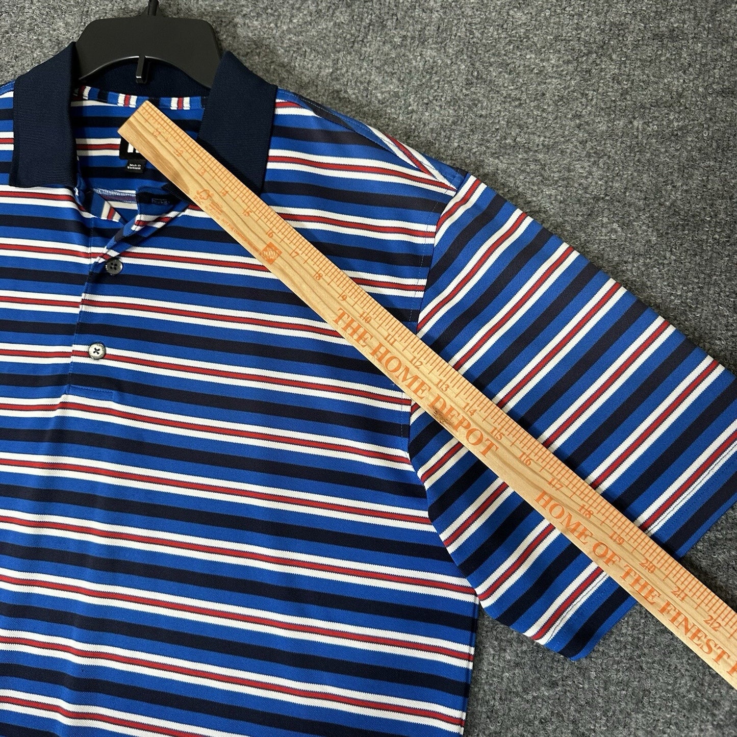 Footjoy Polo Shirt Men L Red Blue Striped Golf FJ Performance Short Sleeve Adult