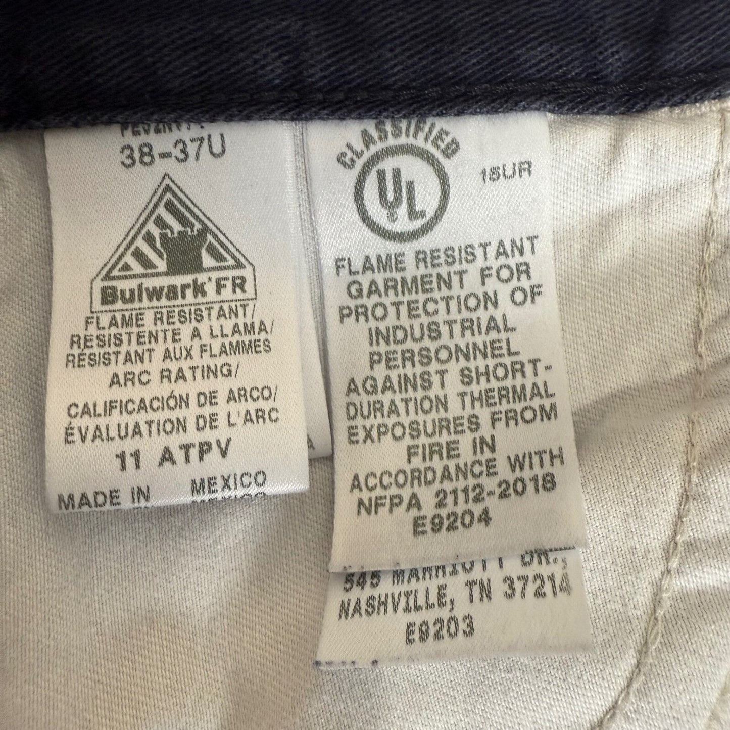 Bulwark FR Work Pants Men's 36x33 Blue Flame Resistant CAT2 Industrial Safety