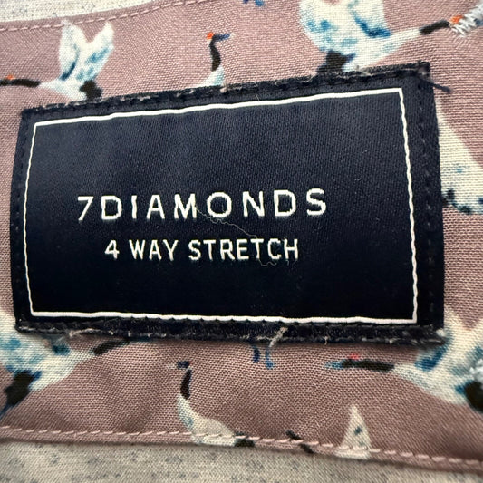 7 Diamonds 4 Way Stretch Button Up Shirt Crane Bird Print Stretch Purple Mens XL