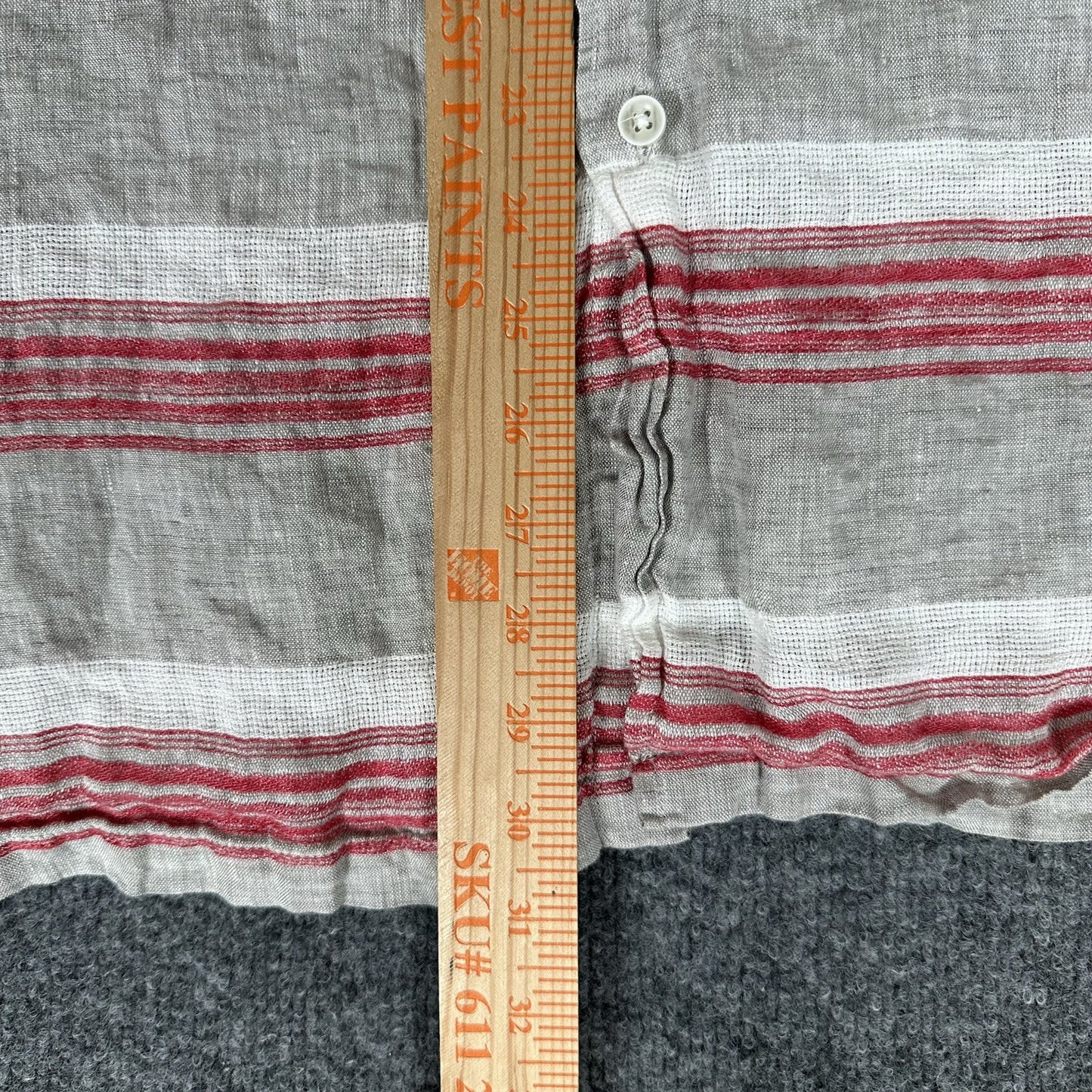 Tasso Elba Shirt Mens XL Grey Red 100% Linen Short Sleeve Button Up Casual Adult