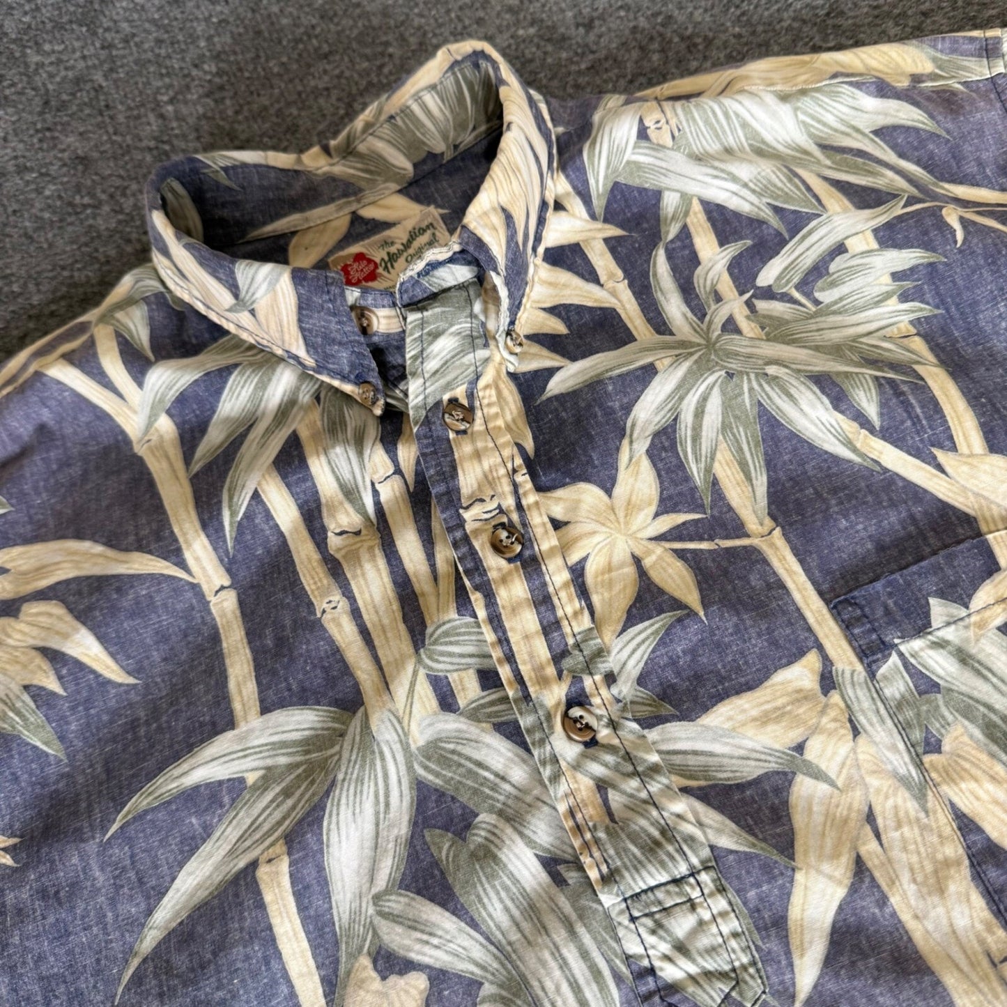 Hilo Hattie Hawaiian Popover Shirt Bamboo Reverse Print Aloha Shirt Blue Mens XL