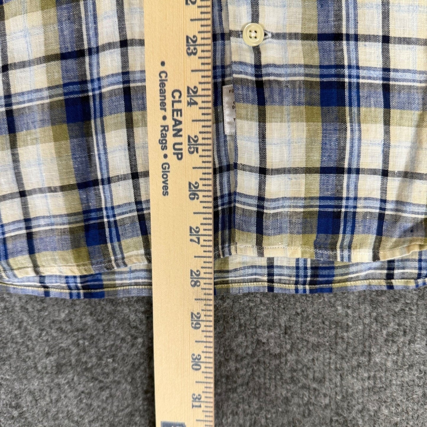 Peter Millar Linen Shirt Blue Plaid Button Up Long Sleeve Casual Men's Medium