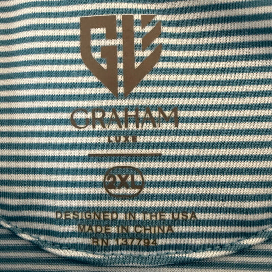 Graham Luxe Golf Polo Shirt Striped Athletic Short Sleeve Stretch Blue Men's 2XL