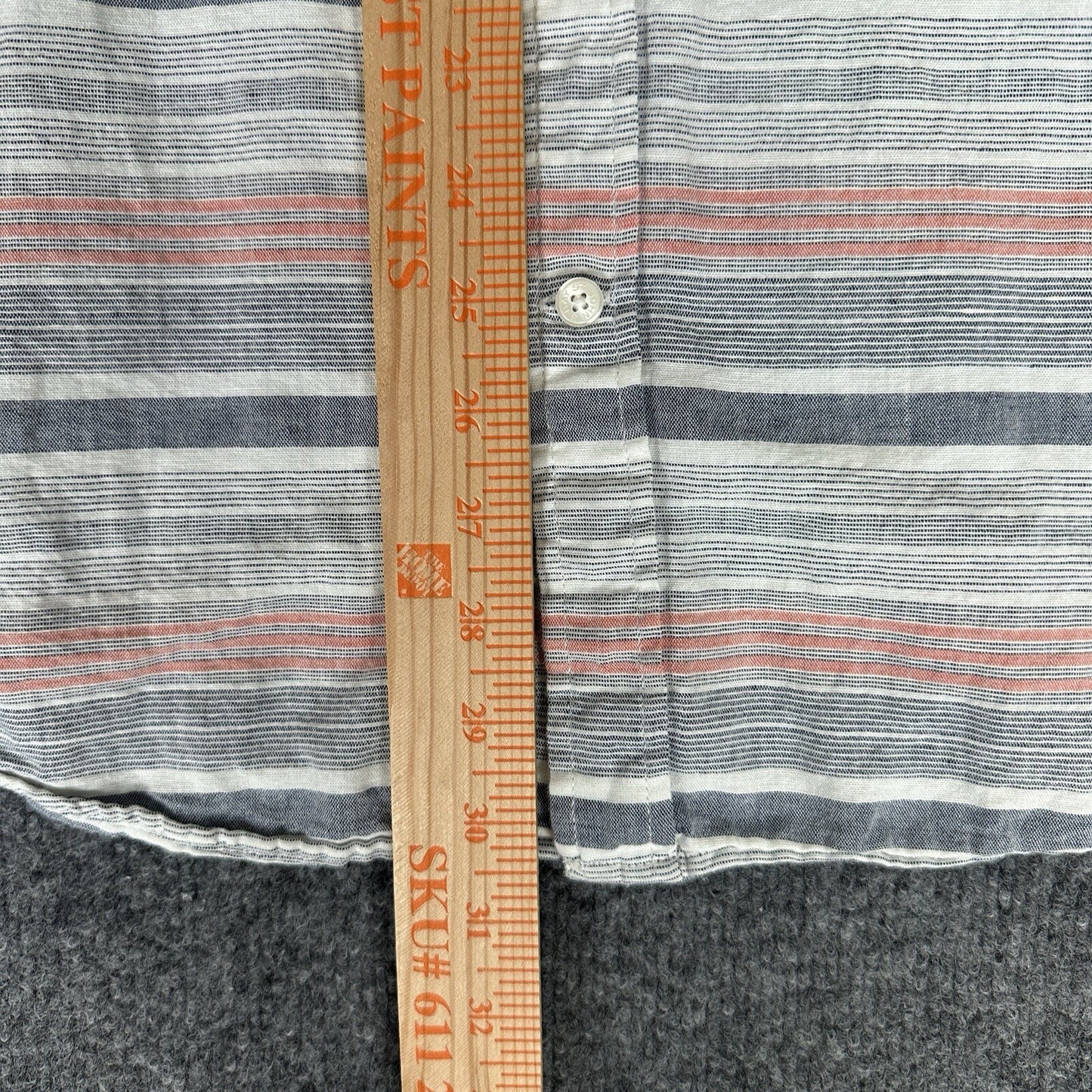 St John's Bay Shirt Mens XL Grey Striped Linen Short Sleeve Button Down Adult
