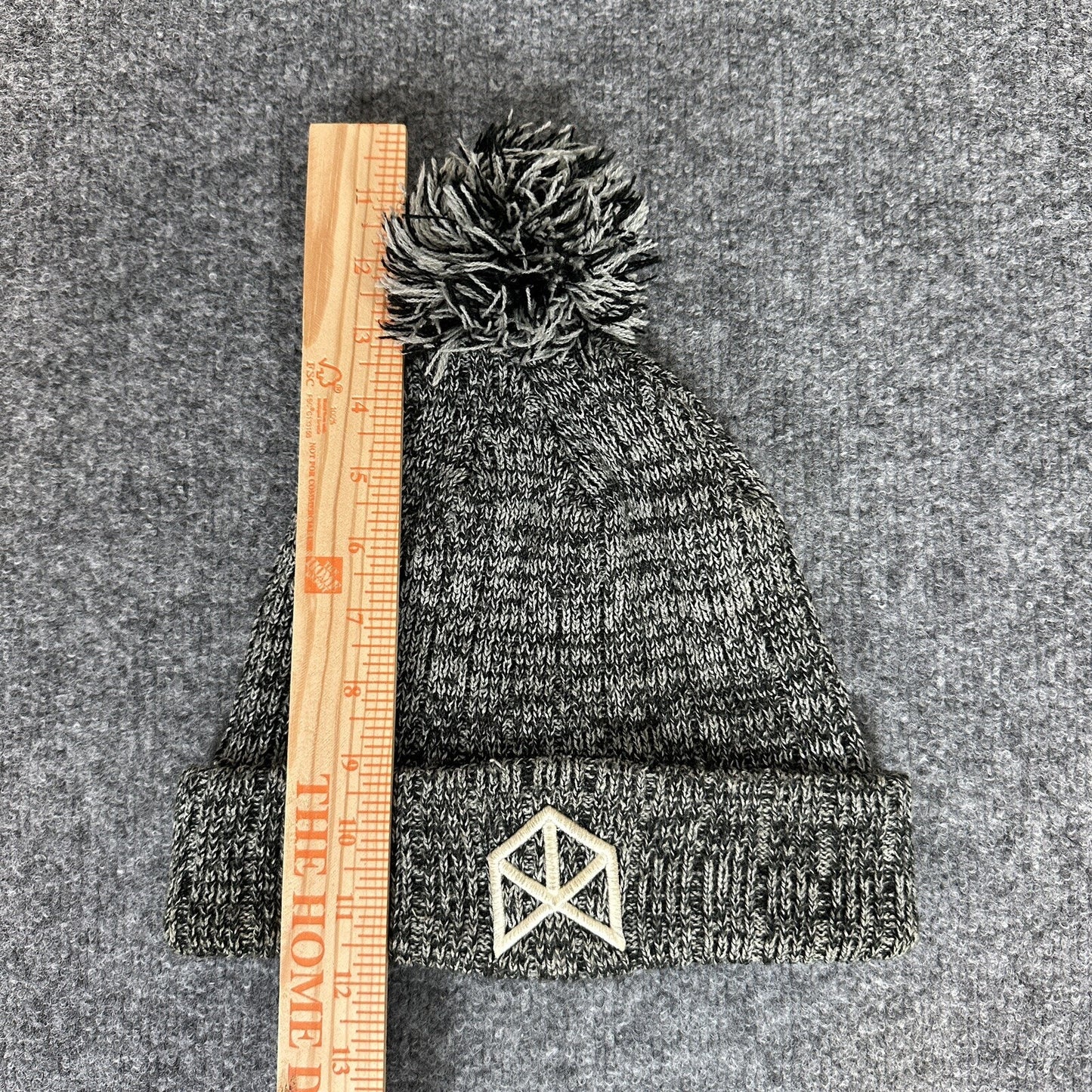 BMFit Beanie Hat Mens OSFA Heathered Grey Pom Pom stretch Casual Adult