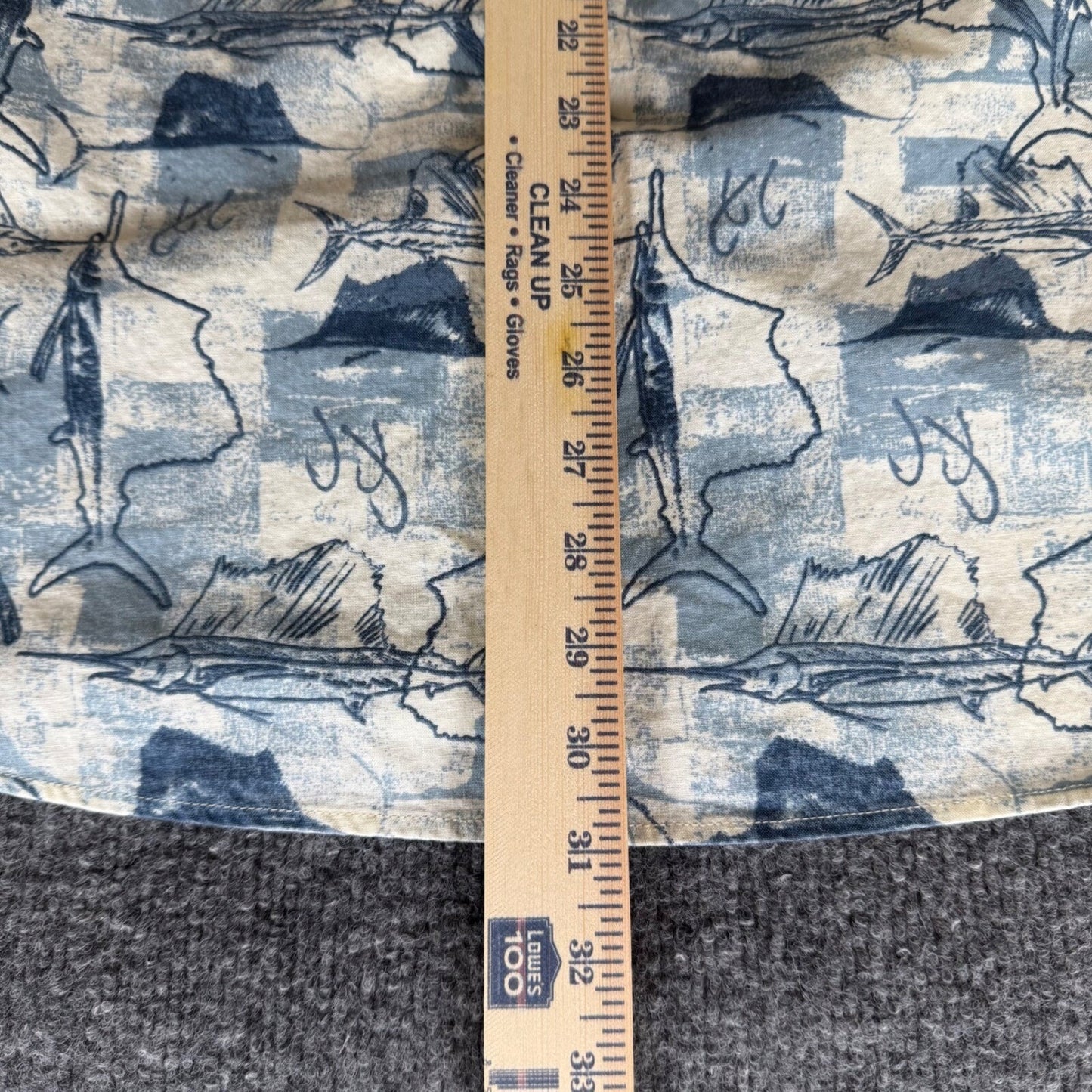 Woolrich Hawaiian Shirt Mens Large Blue Fish Print Aloha Button Up Short Sleeve