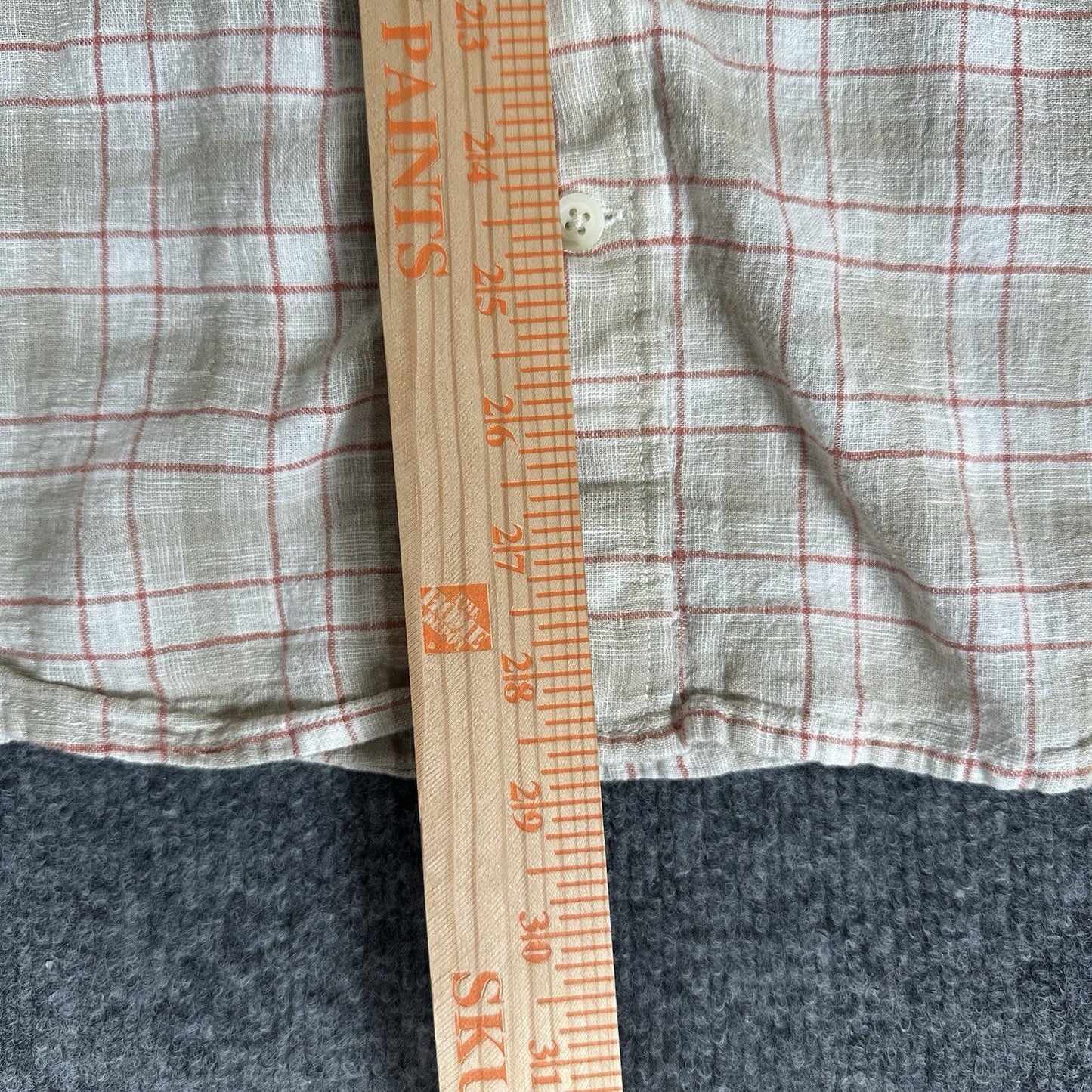 Mutual Weave Shirt Mens XL Beige Red Plaid Linen Short Sleeve Button Up Pocket