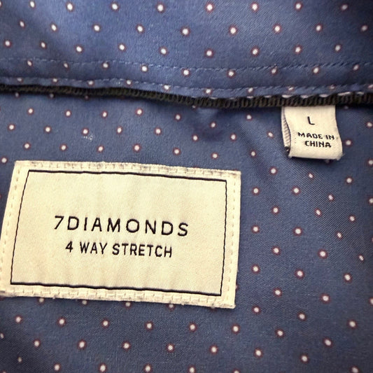 7Diamonds 4-Way Stretch Shirt Mens L Blue Floral Short Sleeve Button Up Casual