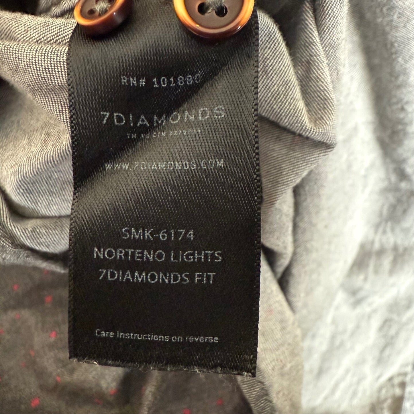 7 Diamonds Button Down Shirt Men Medium Gray Pink Dot Short Sleeve Casual Modern