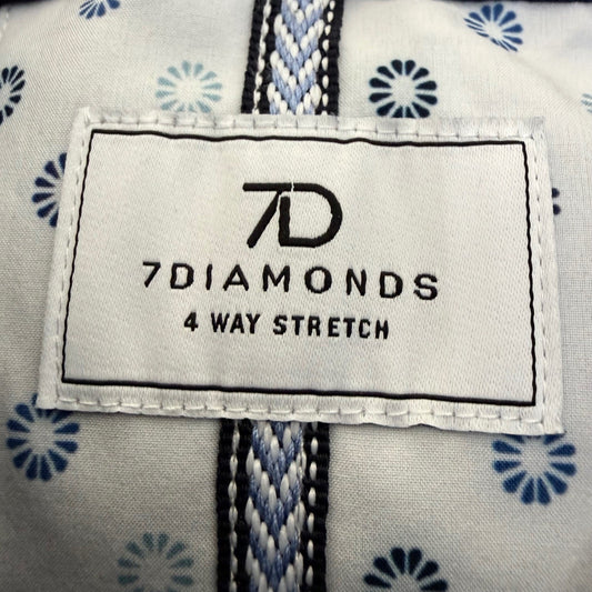 7Diamonds Mens Short Sleeve Button Up Shirt Small Navy Blue Geometric Stretch