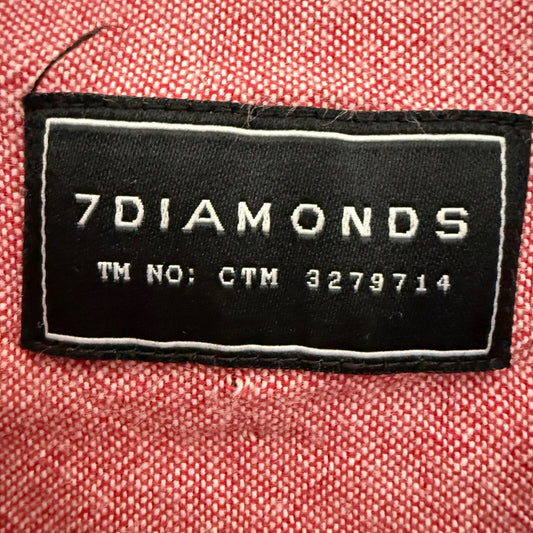 7 Diamonds Button Down Shirt Men Medium Gray Pink Dot Short Sleeve Casual Modern