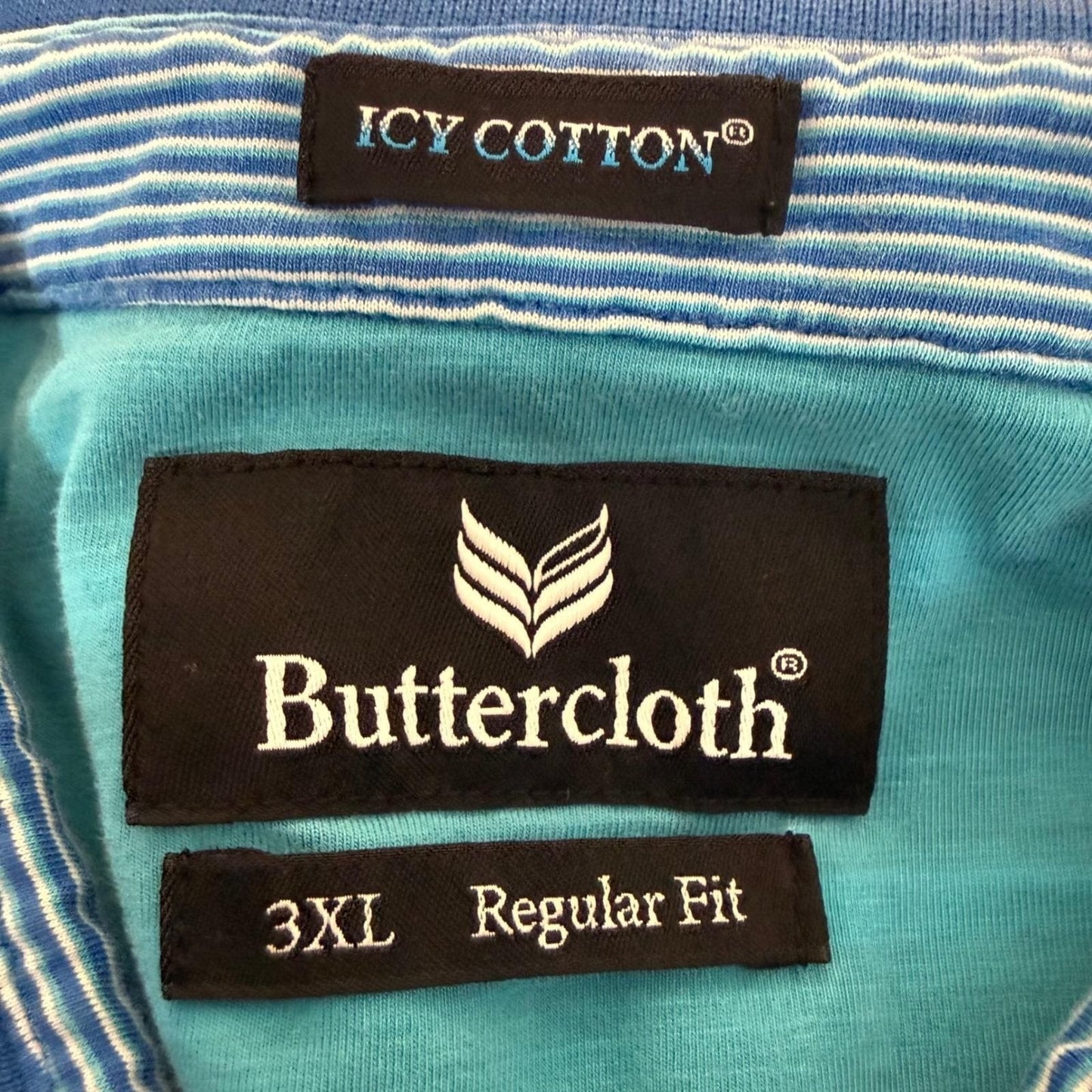 Buttercloth Icy Cotton Men 3XL Blue Striped Polo Shirt Ultra Soft Stretch Casual