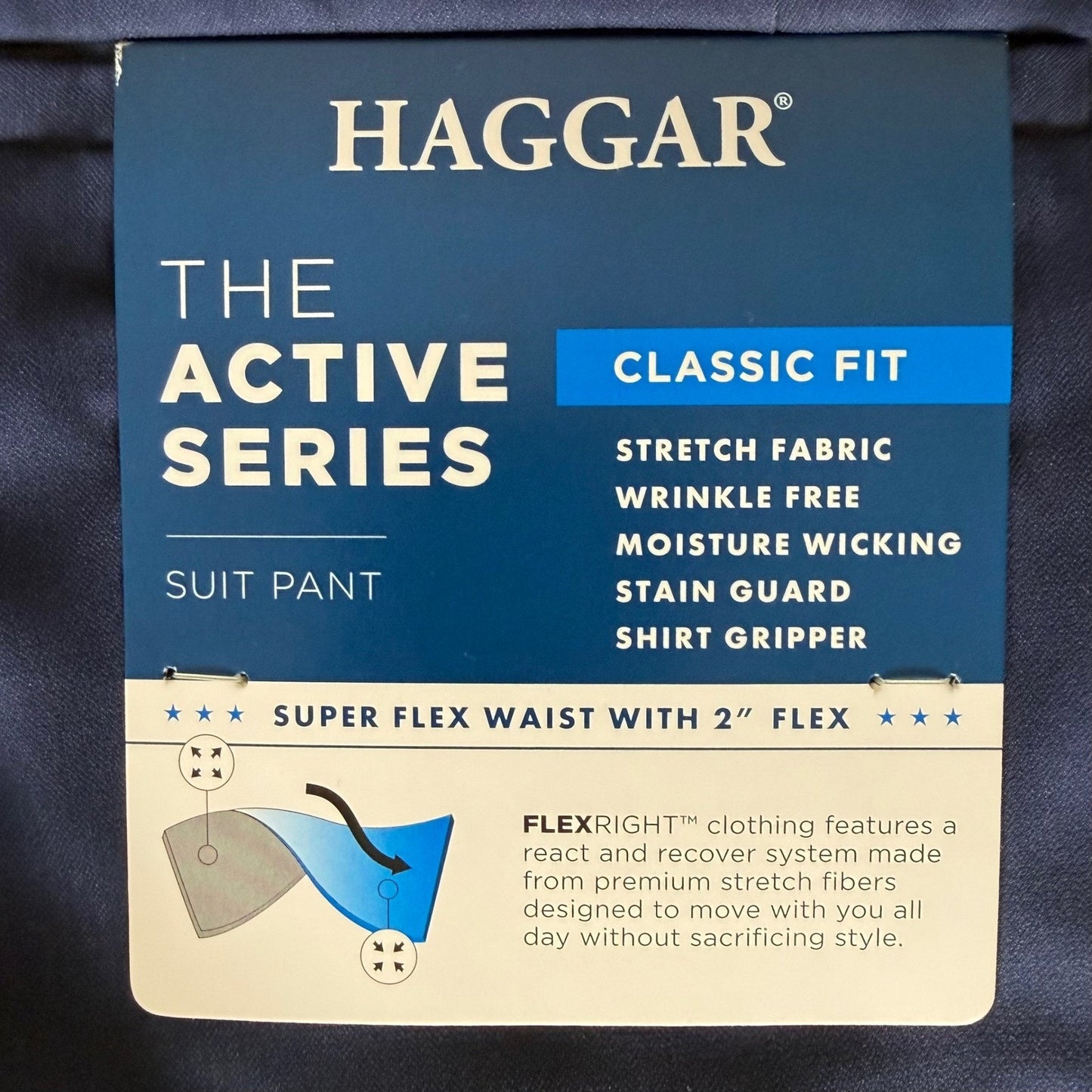 Haggar The Active Series Mens 34x30 Midnight Blue Stretch Herringbone Suit Pants