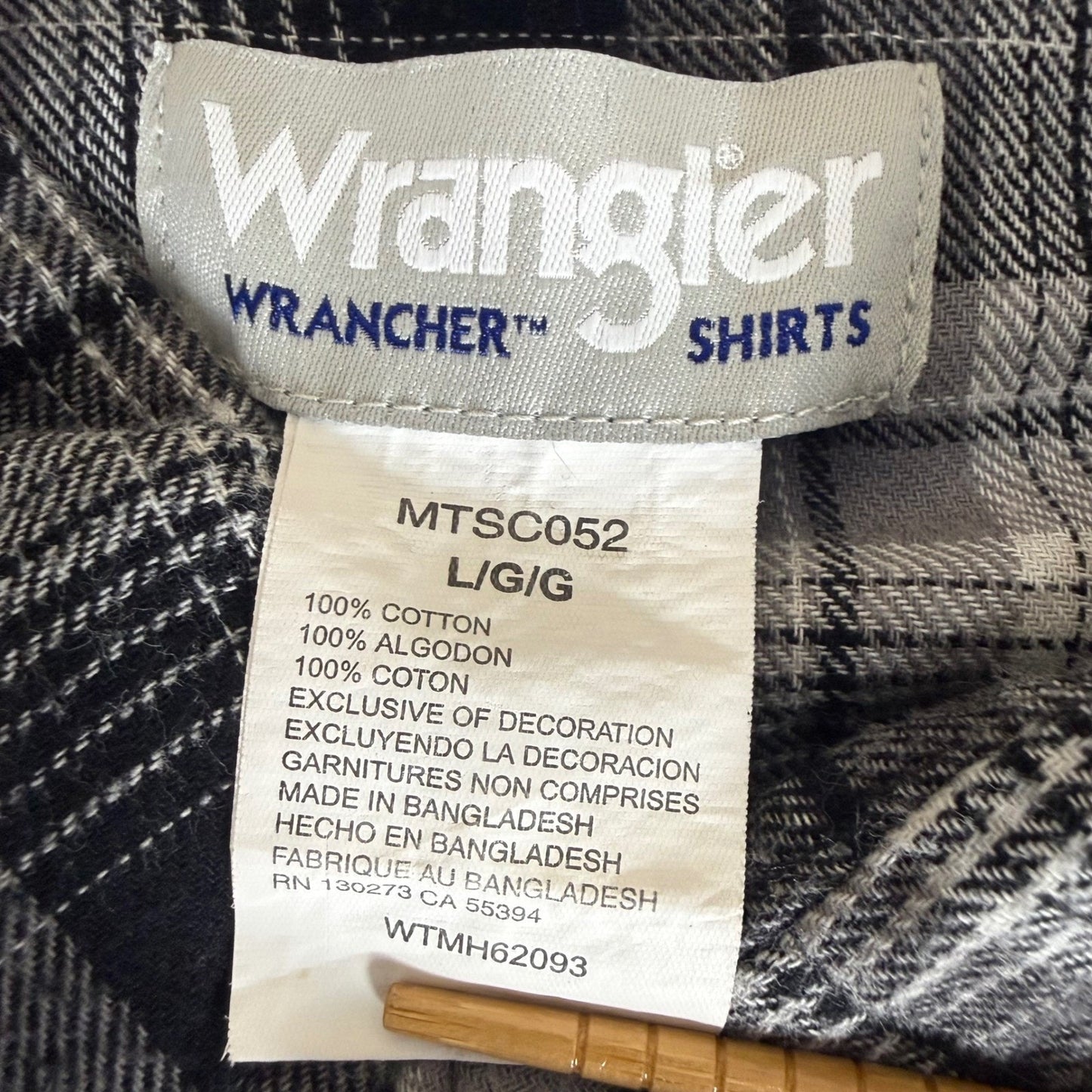 Wrangler Wrancher Mens Large Black Plaid Pearl Snap Western Flannal Shirt Cowboy