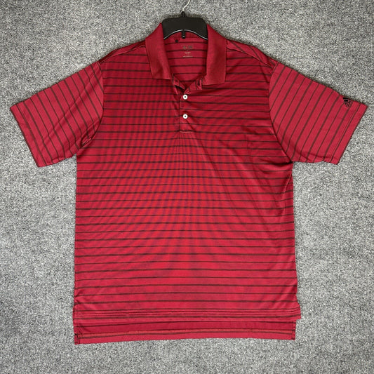Adidas Shirt Mens XL Red Polo Striped Short Sleeve Climalite Polyester Adult