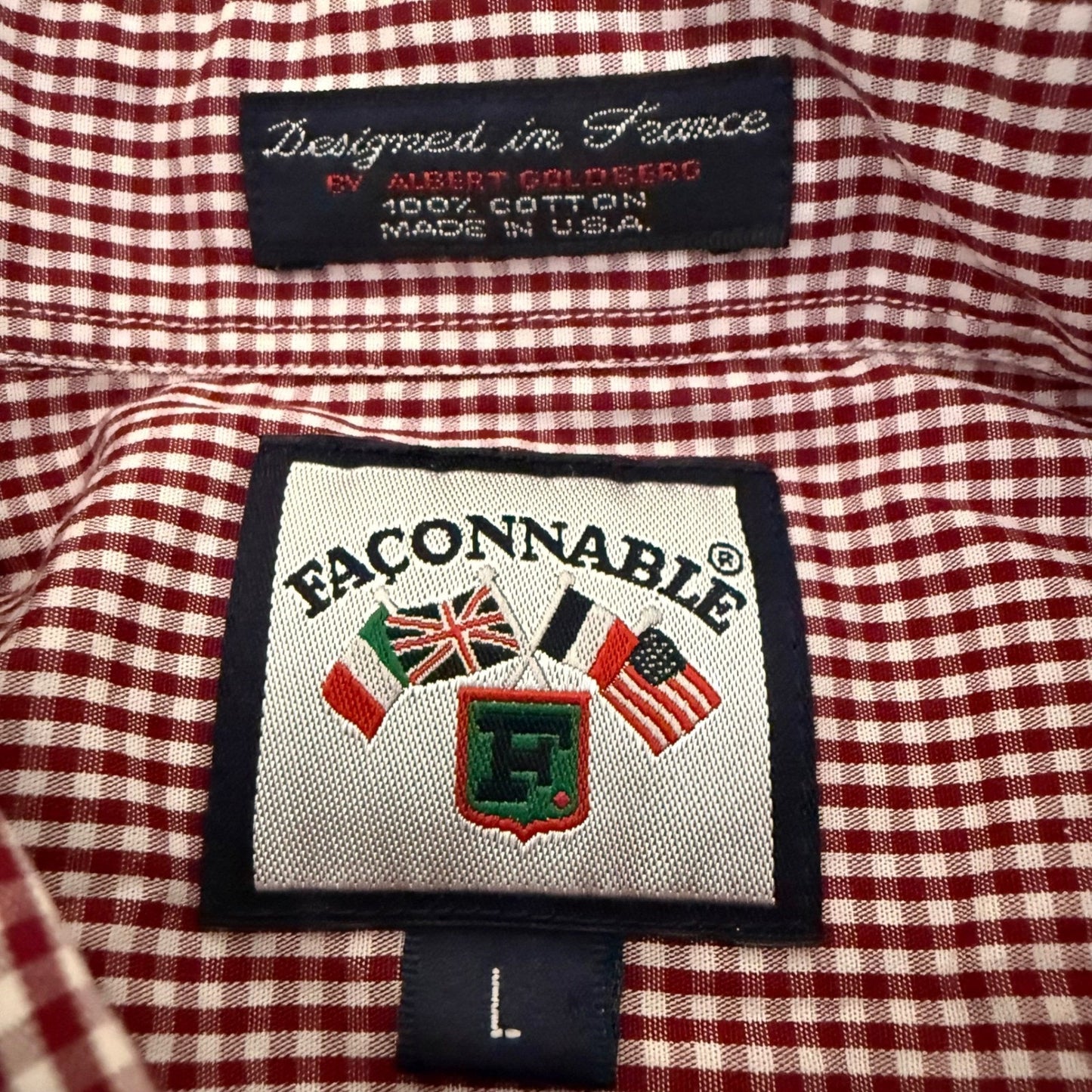 Faconnable Shirt Mens Large Red Gingham Long Sleeve Button Down Casual Classic