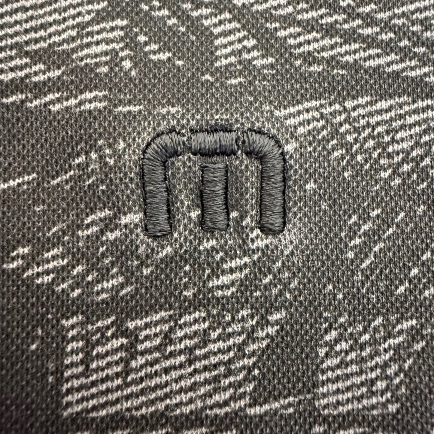 Travis Mathew Golf Polo Shirt Mens M Gray Palm Tree Striped Short Sleeve Casual