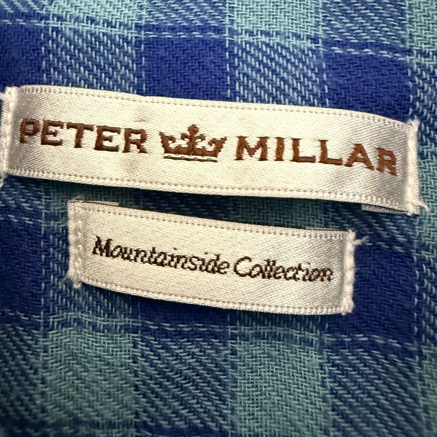 Peter Millar Mountainside Blue Gingham Cotton Flannel Shirt Mens Medium Casual