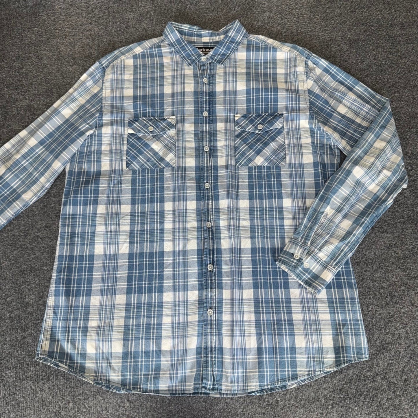 Barbour International Shirt Mens XL Blue Plaid Slim Fit Long Sleeve Button Down
