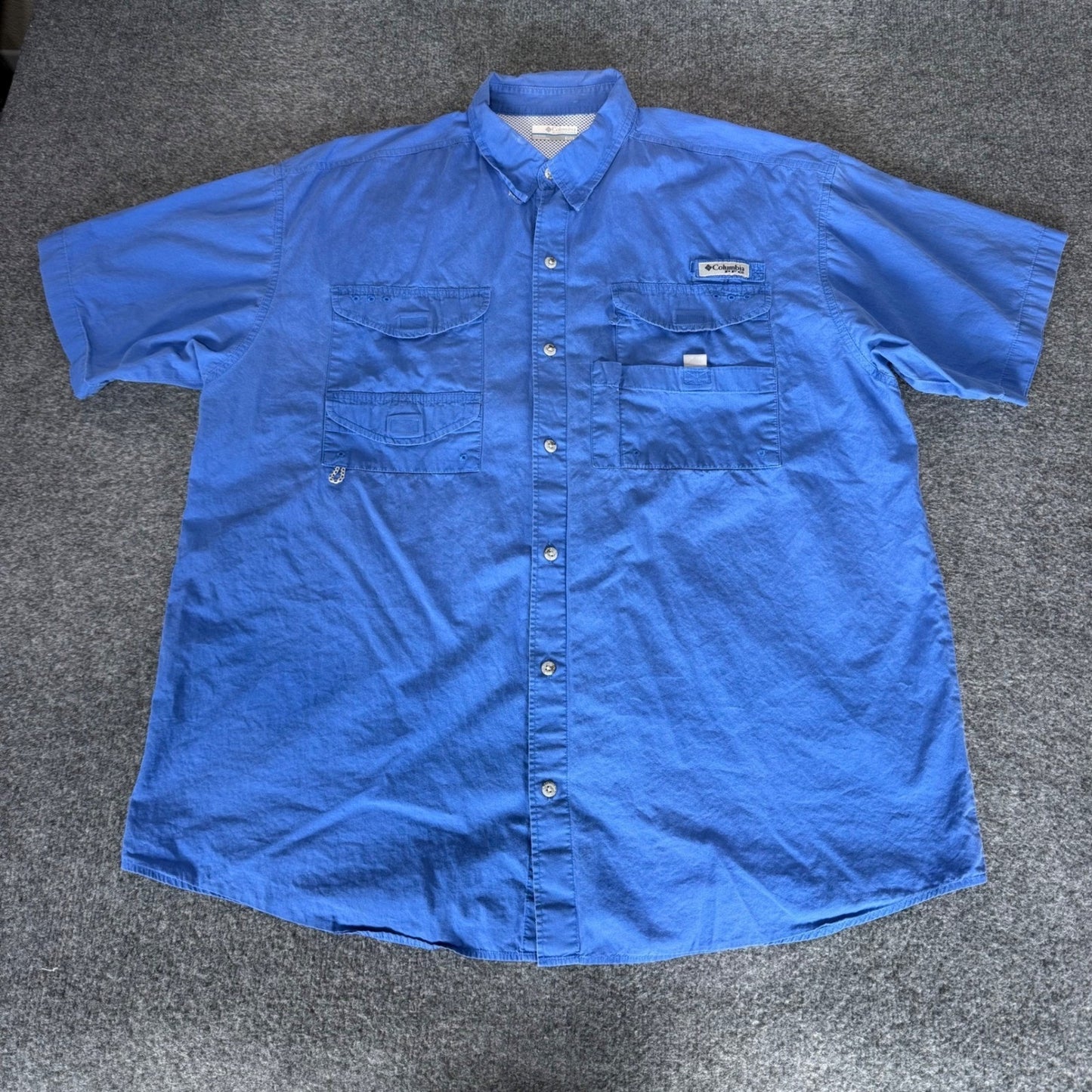 Columbia PFG Fishing Shirt Mens XL Blue Short Sleeve Outdoor Vented Performance