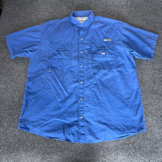 Columbia PFG Fishing Shirt Mens XL Blue Short Sleeve Outdoor Vented Performance