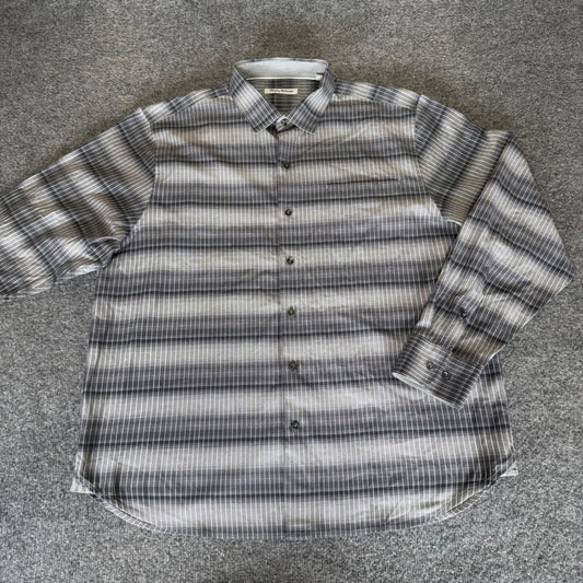 Tommy Bahama Silk Blend Shirt Gray Striped Button Long Sleeve Mens Large Casual