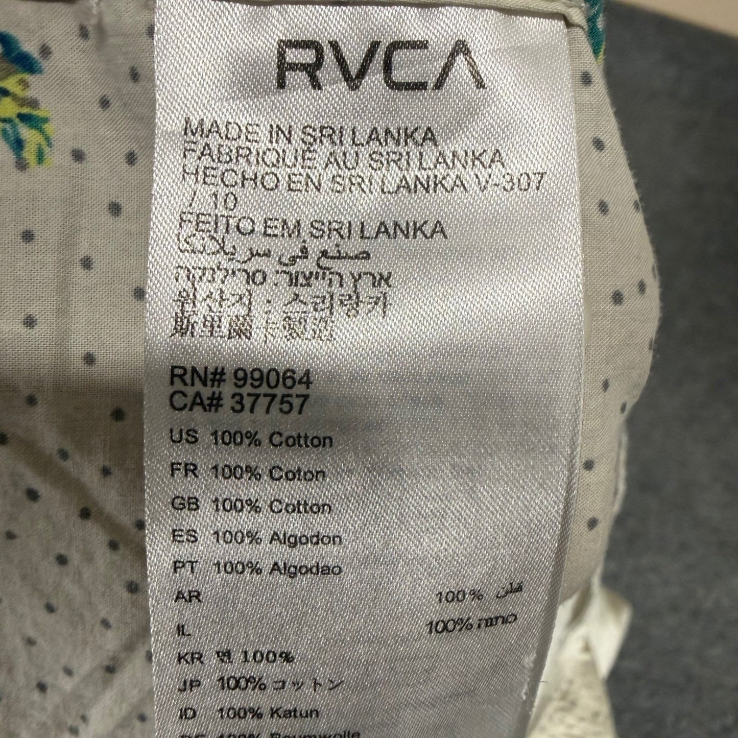 RVCA Mens XL Slim Fit Short Sleeve Button Down Shirt Floral Micro Dot Cotton