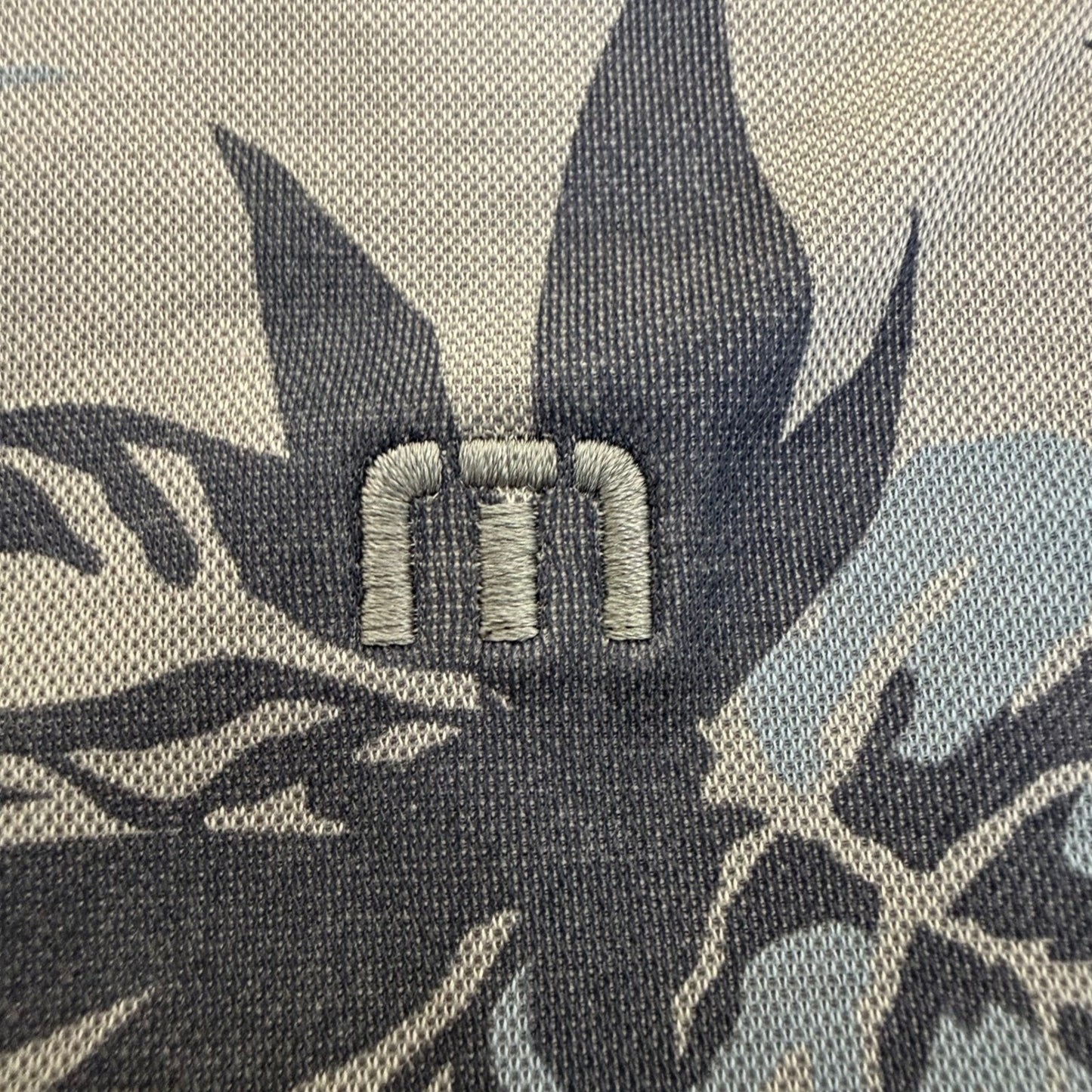 Travis Mathew Mens Polo Shirt XXL Blue Gray Floral Short Sleeve Golf Performance