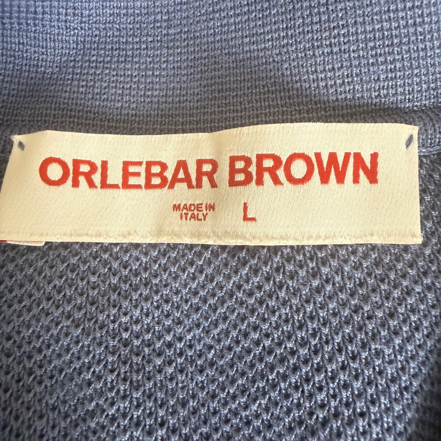 Orlebar Brown Men Large Blue Textured Knit Cotton Polo Shirt Short Sleeve Casual