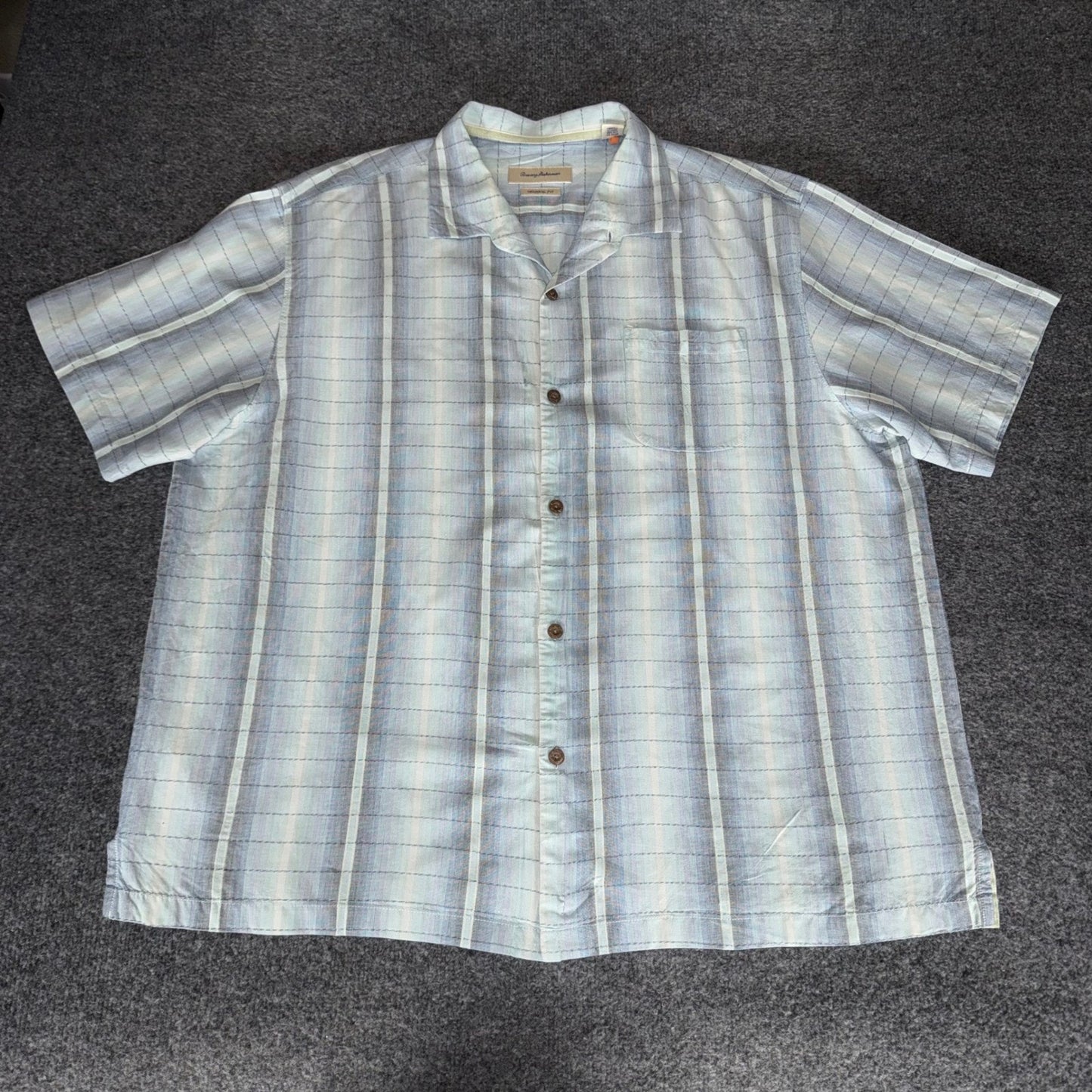 Tommy Bahama Mens 3XL Silk Blend Shirt Blue Plaid Short Sleeve Hawaiian Resort