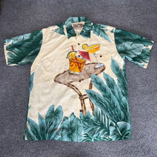 Tori Richard Mens Rayon Hawaiian Shirt Tropical Cocktail Palm Medium Aloha VTG