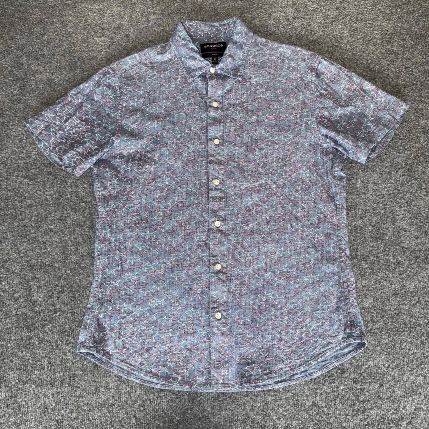 Bonobos Shirt Shark Geometric Stretch Slim Fit Button Up Short Sleeve Men Medium