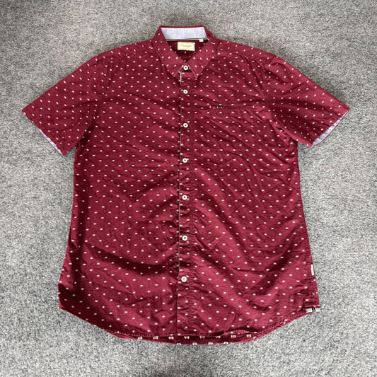 7 Diamonds Mens Large Short Sleeve Button Up Shirt Maroon Geometric Print Cotton