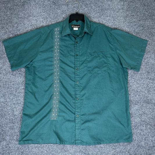 Haband Shirt Mens XL Green Button Up Short Sleeve Pocket Casual Extra Large Adul