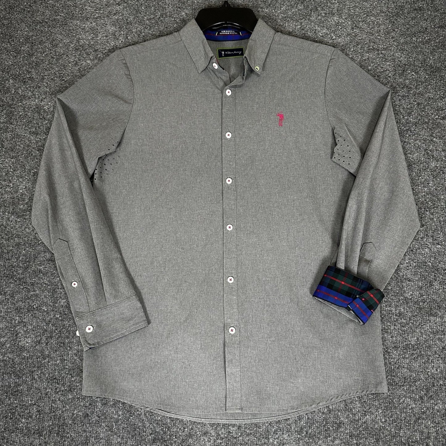 William Murray Shirt Men Small Grey Golf Long Sleeve Flip Cuff Button-Down Adult