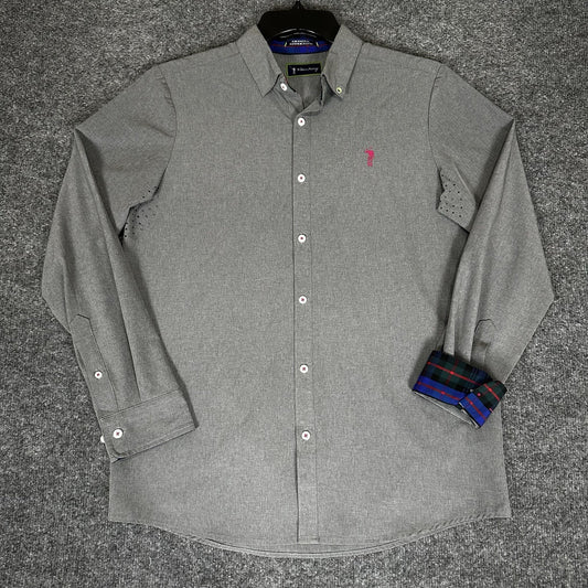 William Murray Shirt Men Small Grey Golf Long Sleeve Flip Cuff Button-Down Adult