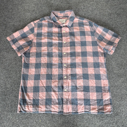 Goodfellow Mens Large Pink Blue Buffalo Plaid Short Sleeve Button Up Shirt Large