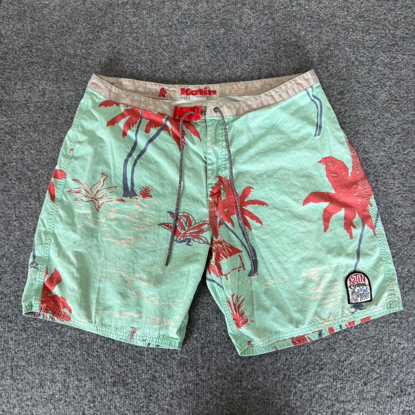Katin Surf Trunks Mens 32 Palm Tree Swim Shorts Beach Casual Lightweight Summer