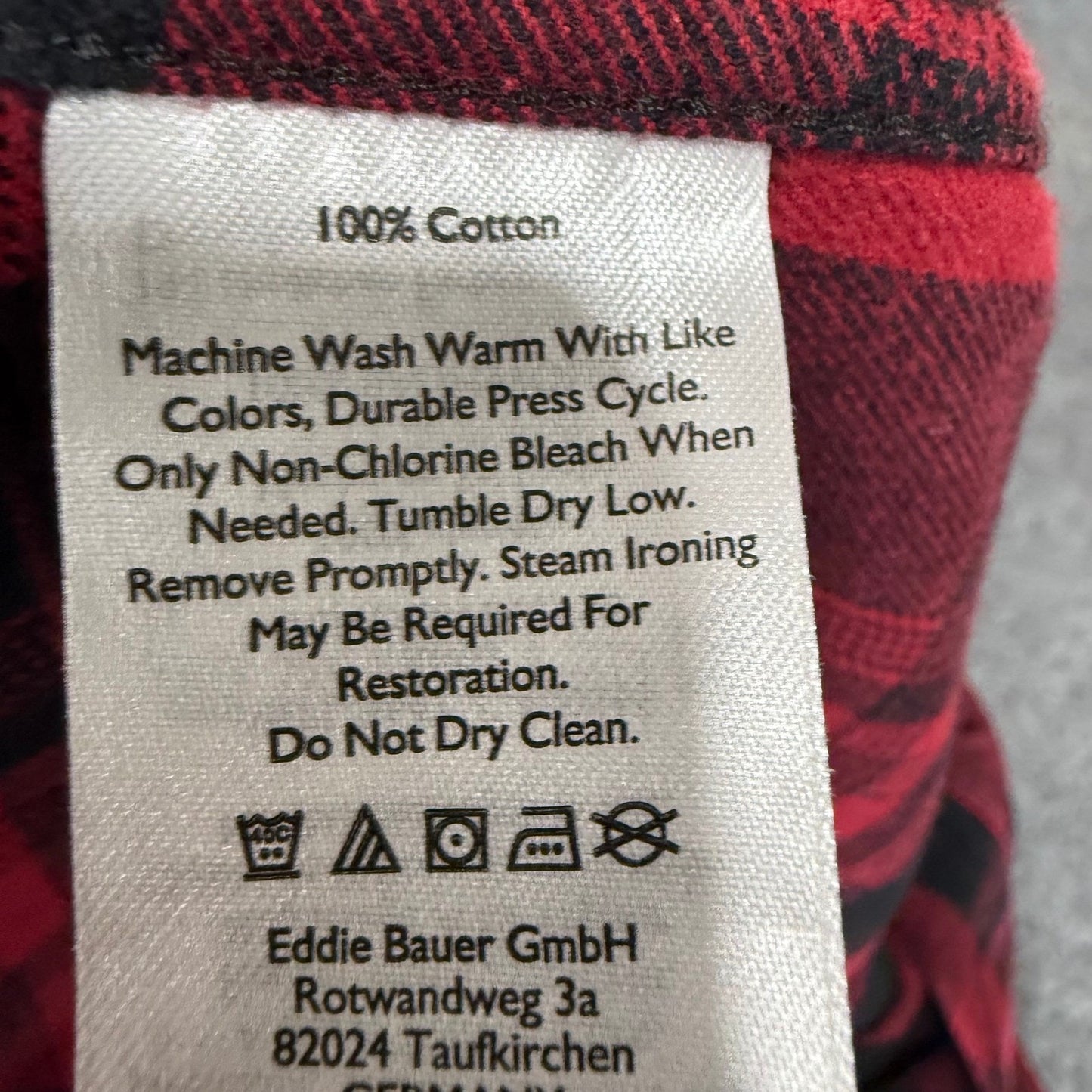Eddie Bauer Mens Flannel Shirt Large Red Black Buffalo Plaid Classic Fit Cotton