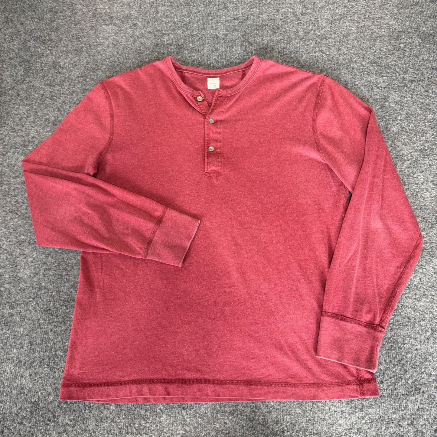 J.Crew Mens Medium Red Cotton Long Sleeve Henley Shirt Casual Soft Classic Basic