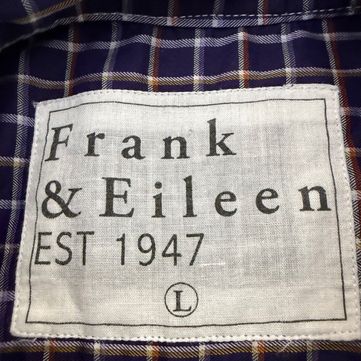 Frank & Eileen Paul Shirt Mens Large Purple Plaid Button Down Cotton Made in USA
