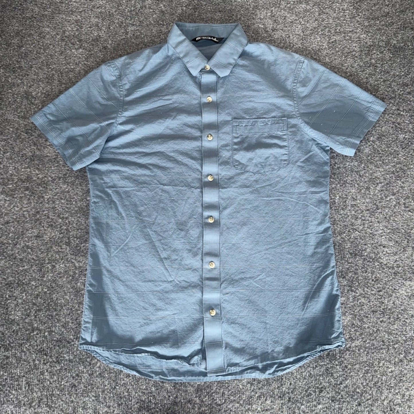 Travis Mathew Mens Small Blue Striped Short Sleeve Button Up Shirt Golf Casual