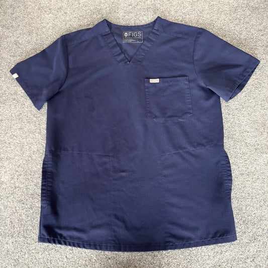 FIGS Mens Chisec Three Pocket Scrub Top Small Navy Blue Medical Nursing Uniform