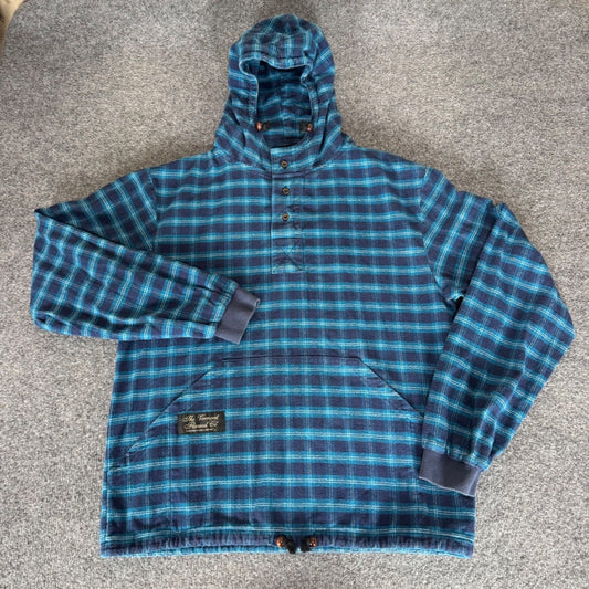 The Vermont Flannel Co Mens Medium Blue Plaid Hooded Pullover Flannel Hoodie USA