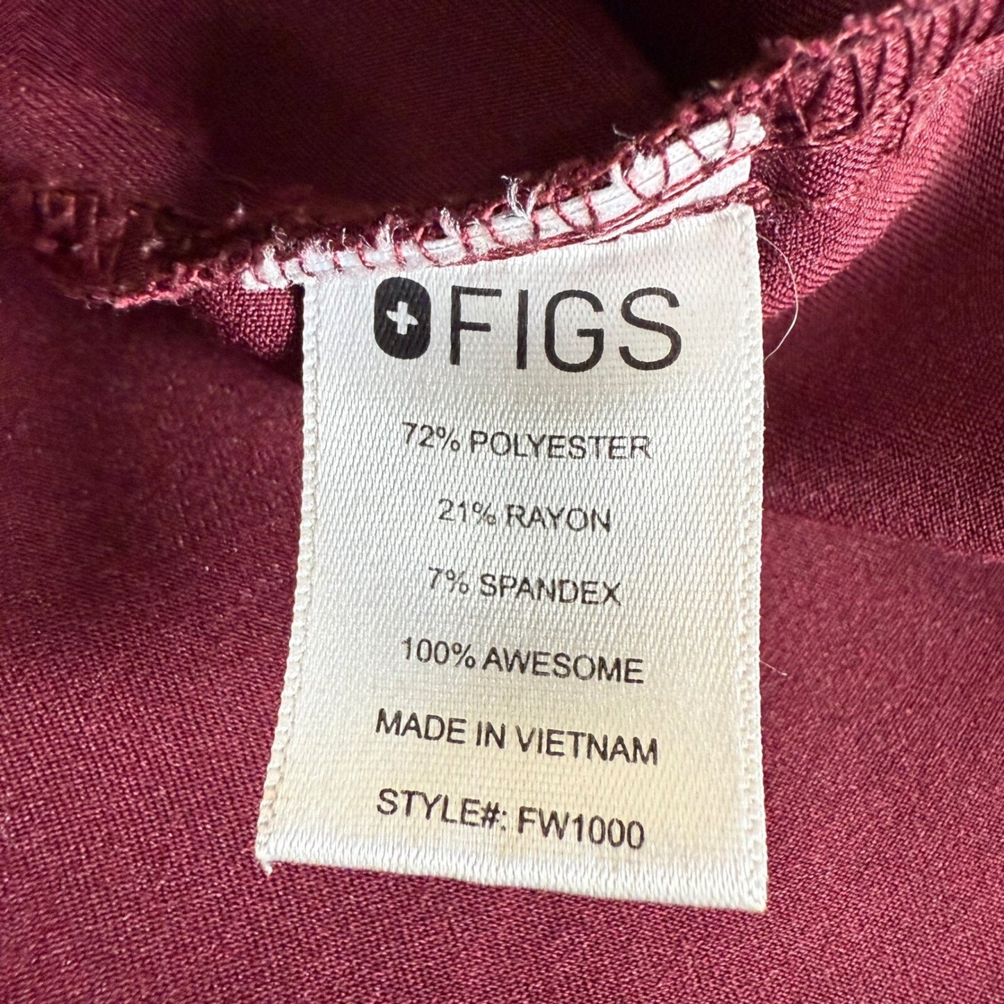 FIGS Catarina Scrub Top Womens XL Burgundy V-Neck Short Sleeve Medical Uniform