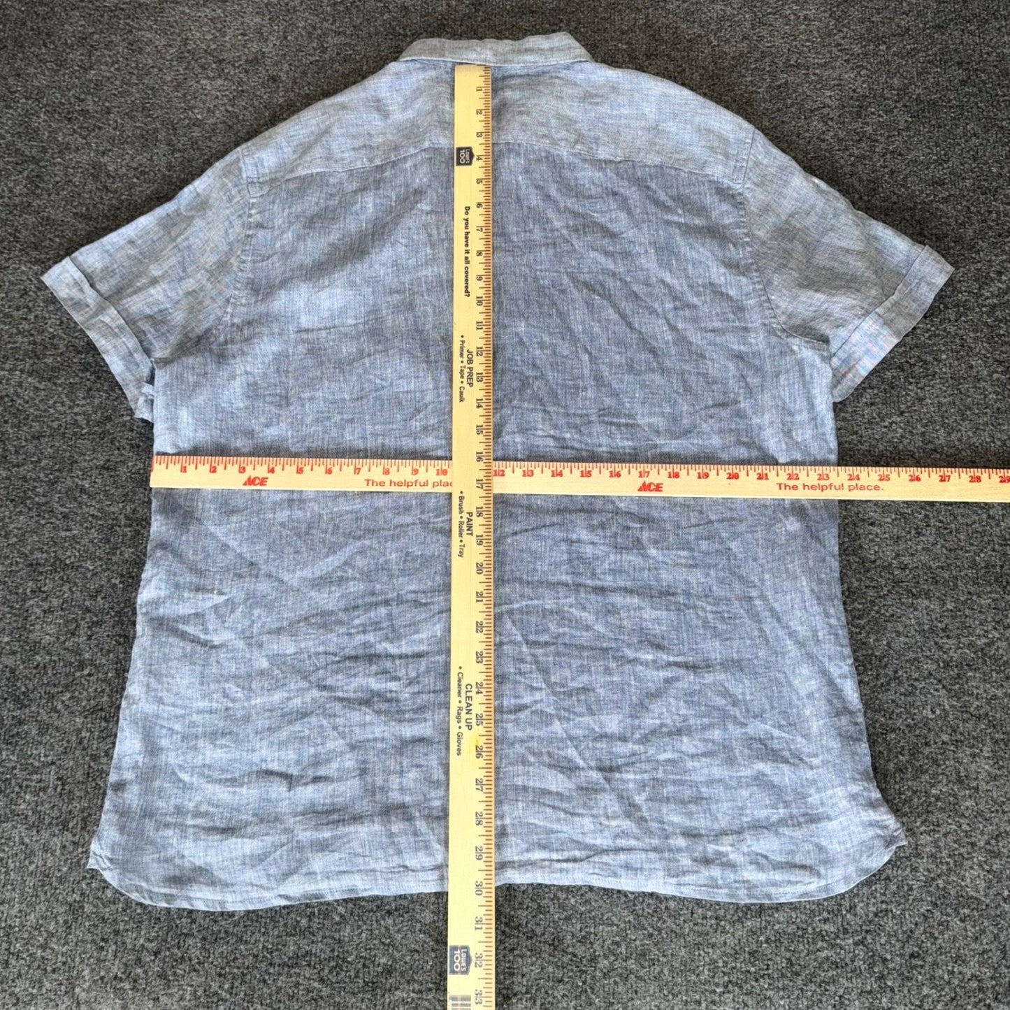 Perry Ellis Mens Shirt 100% Linen Short Sleeve Button Up Casual Blue XL Summer