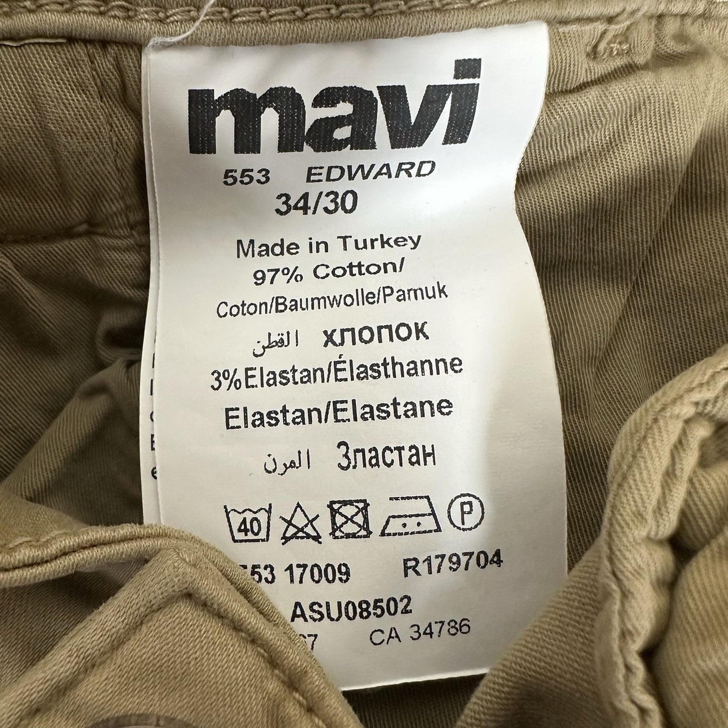 Mavi Jeans Edward Mens 34x30 Beige Relaxed Chino Straight Pants Mid Rise Adult